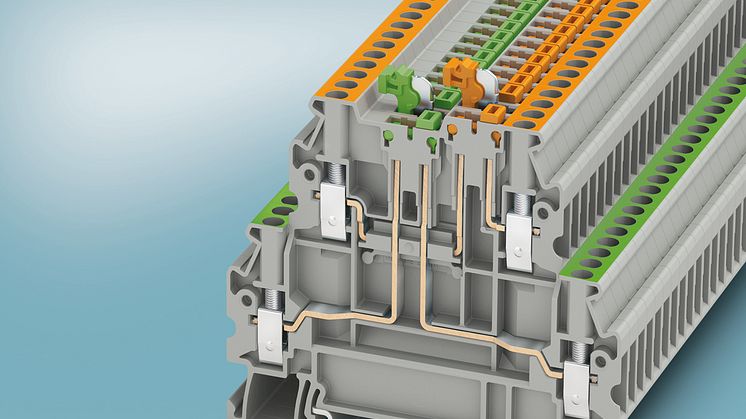 Double-level knife disconnect terminal blocks with universal screw conn