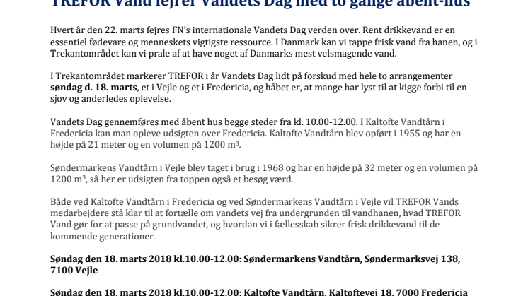 TREFOR Vand fejrer Vandets Dag med to gange åbent-hus