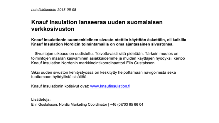 Knauf Insulation lanseeraa uuden suomalaisen verkkosivuston