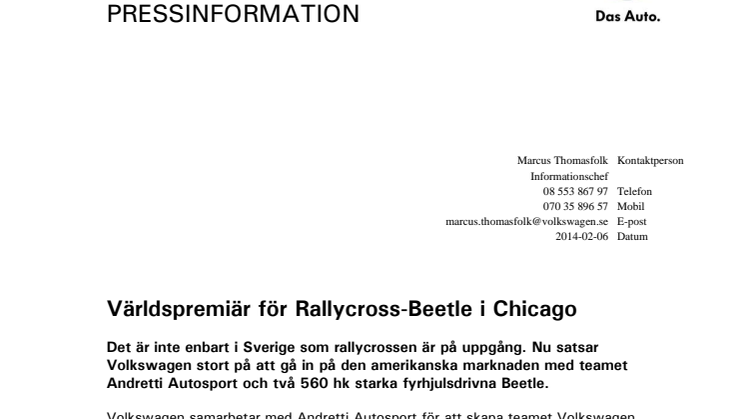 Världspremiär för Rallycross-Beetle i Chicago