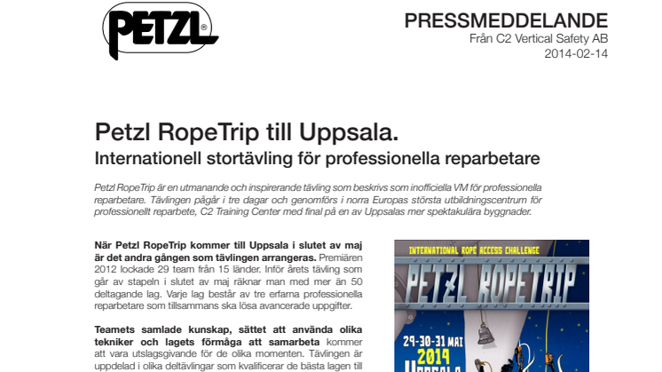 Petzl RopeTrip till Uppsala. Internationell stortävling för professionella reparbetare