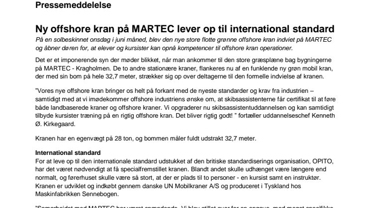 Ny offshore kran på MARTEC lever op til international standard 