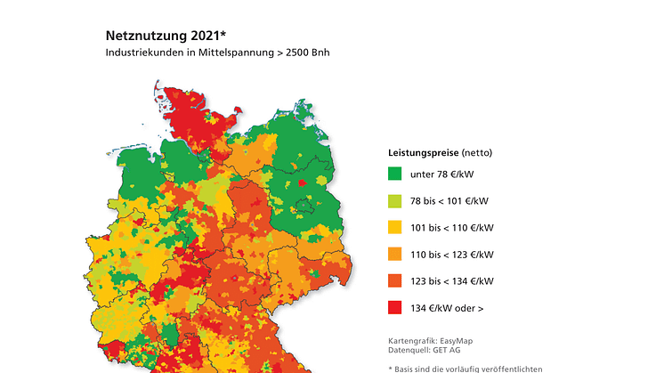 Netznutzung 2021 - Industriekunden in Mittelspannung > 2500Bnh (Quelle: Get AG) 