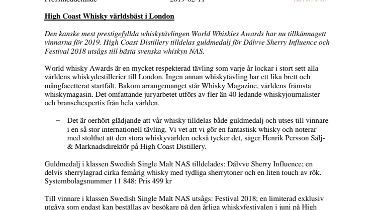 ​High Coast Whisky världsbäst i London