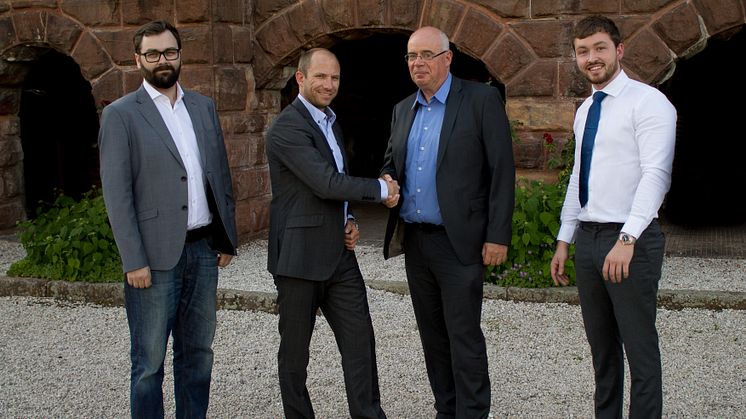 Venstre til høyre: Haakon Moss, Marketing/Branding Wellness Norge AS, Per Arne Ødegård, CEO Wellness Norge AS, Dirk Peters, Sales & Marketing Manager Wellness at Home, Moseley Dominic, Key Account Wellness at Home UK & N