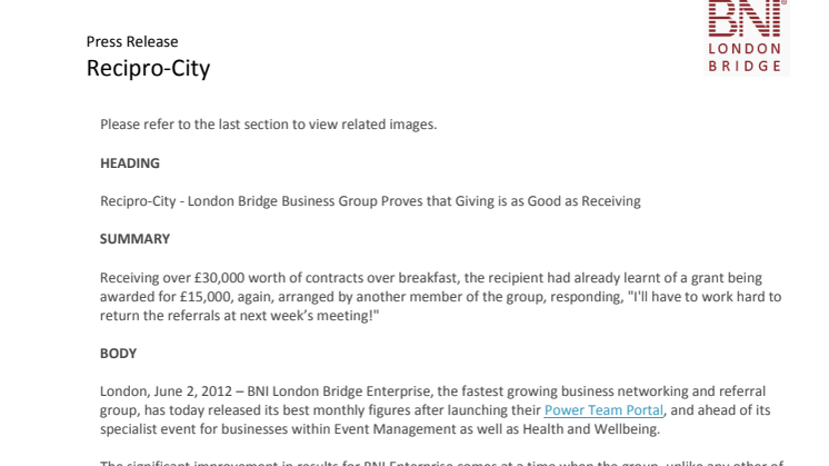 Recipro-City - London Bridge Business Group Proves that Giving is as Good as Receiving 