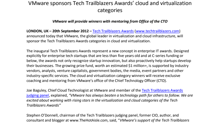 VMware sponsors Tech Trailblazers Awards’ cloud and virtualization categories