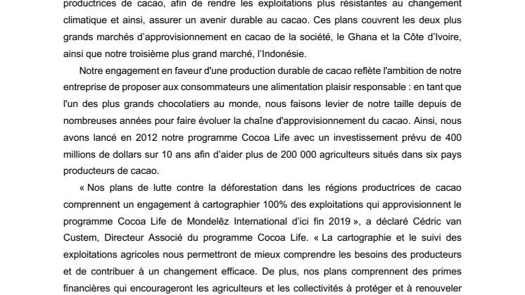 Mondelēz International étend son programme de lutte contre la déforestation dans les régions productrices de cacao