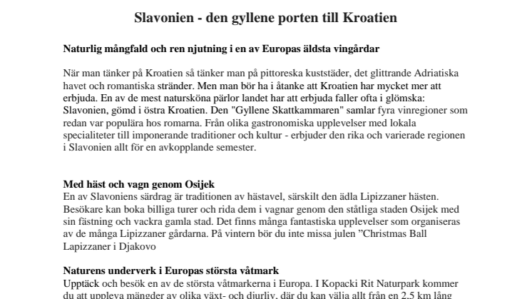 Slavonien - den gyllene porten till Kroatien