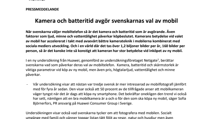 Kamera och batteritid avgör svenskarnas val av mobil
