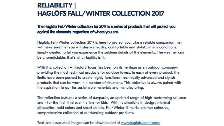 RELIABILITY | HAGLÖFS FALL/WINTER 2017 COLLECTION