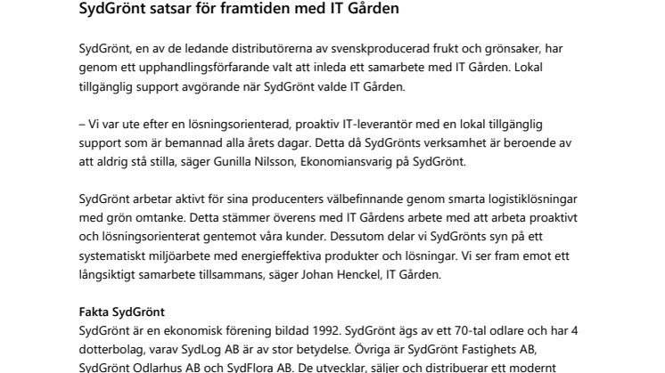 SydGrönt satsar med IT Gården, 2017-12-20