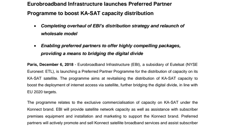 ​Eurobroadband Infrastructure launches Preferred Partner Programme to boost KA-SAT capacity distribution