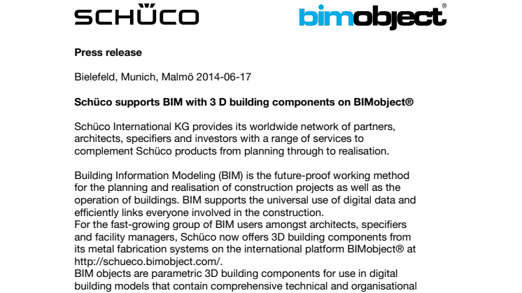 Schüco supports BIM with 3D building components on BIMobject®