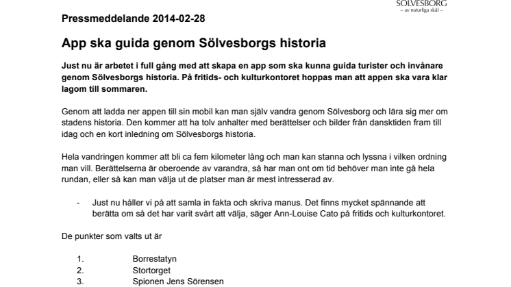 App ska guida genom Sölvesborgs historia