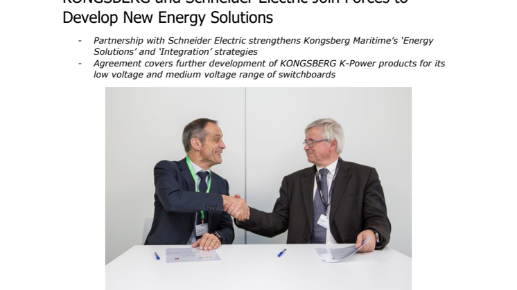 Kongsberg Maritime: KONGSBERG and Schneider Electric Join Forces to Develop New Energy Solutions