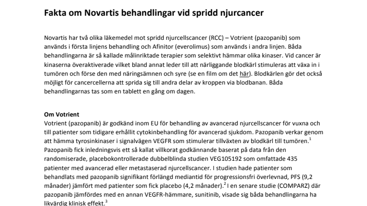Fakta om Novartis behandlingar vid spridd njurcancer
