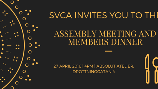SVCA:s Årsmöte med middag och talare den 27 april