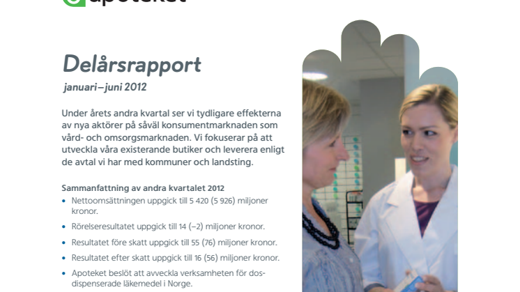 Apotekets delårsrapport: januari – juni 2012