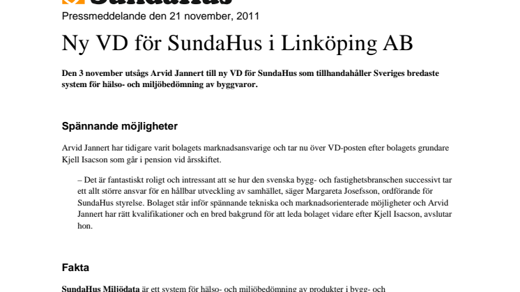 Ny VD för SundaHus i Linköping AB