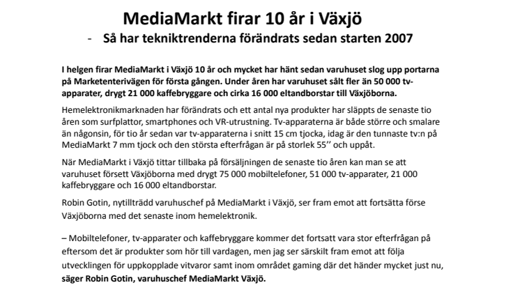 MediaMarkt firar 10 år i Växjö - Så har tekniktrenderna förändrats sedan starten 2007