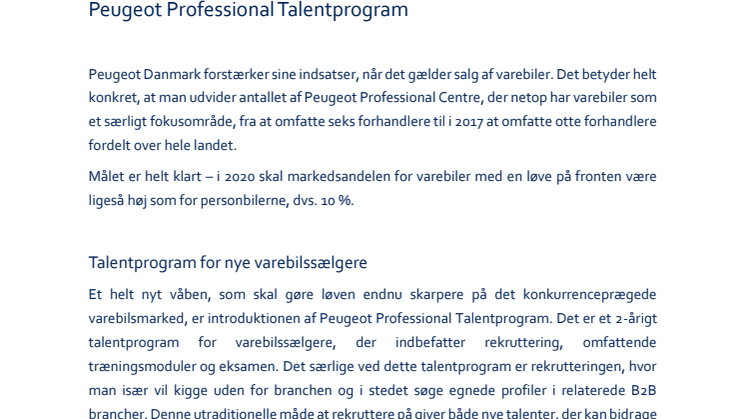 Peugeot Professional Talentprogram