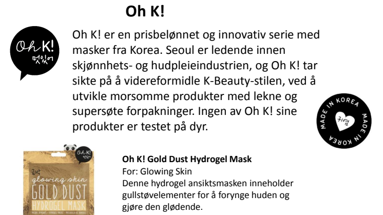 VITA utvider sitt K-Beauty sortiment med ansiktsmasker fra Oh K!