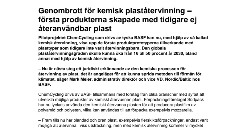 Genombrott för kemisk plaståtervinning – första produkterna skapade med tidigare ej återanvändbar plast