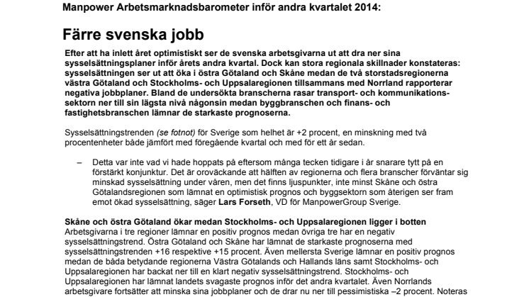 Färre svenska jobb