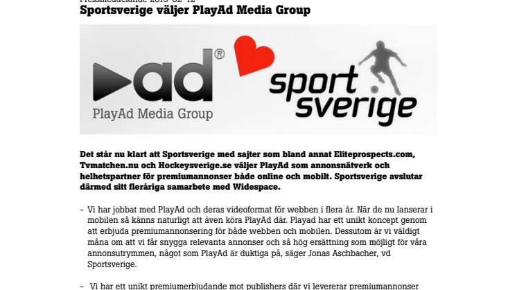 Sportsverige väljer PlayAd Media Group