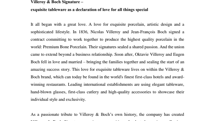  Villeroy & Boch Signature –   exquisite tableware as a declaration of love for all things special