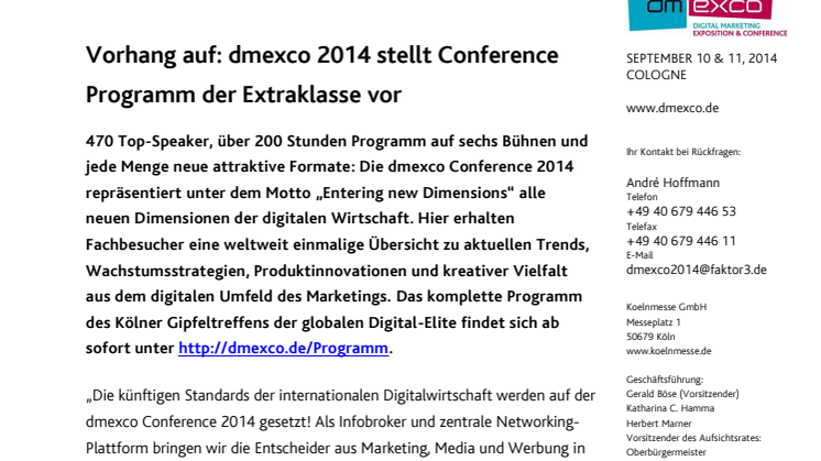 Vorhang auf: dmexco 2014 stellt Conference Programm der Extraklasse vor