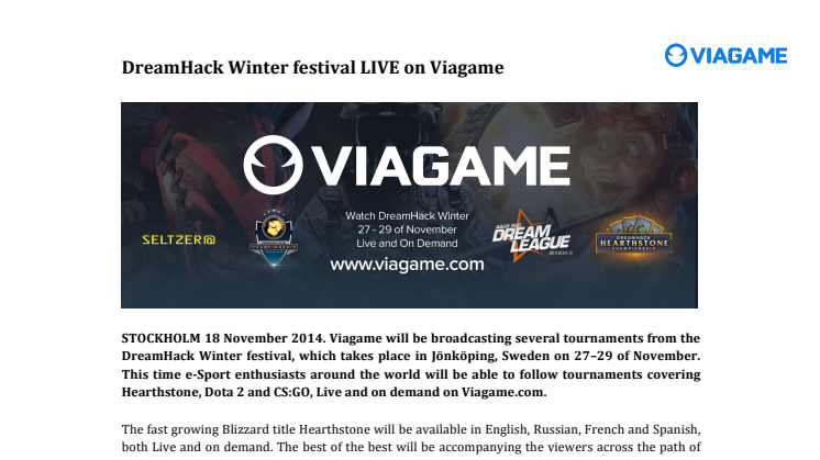 DreamHack Winter festival LIVE on Viagame