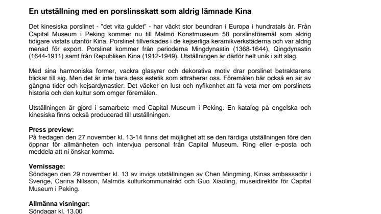 Från Ming till Mao - Kinesiskt poslin på Malmö Konstmuseum
