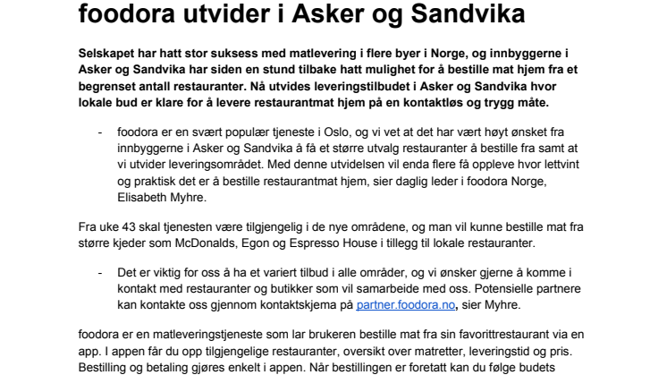 foodora utvider i Asker og Sandvika