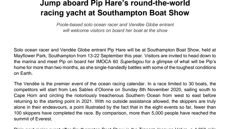 Jump aboard Pip Hare’s round-the-world racing yacht at Southampton Boat Show