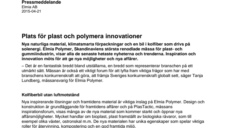 Plats för plast och polymera innovationer