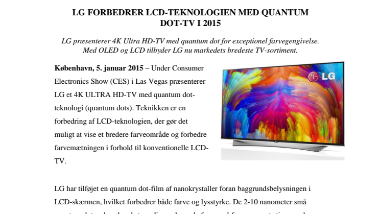 LG FORBEDRER LCD-TEKNOLOGIEN MED QUANTUM  DOT-TV I 2015