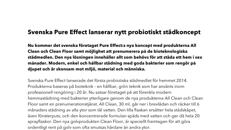 Svenska Pure Effect lanserar nytt probiotiskt städkoncept