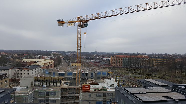 Utsikt västerut från våning 9 mot systerföreningen brf Stinsen.