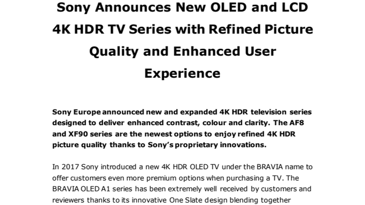 ​Sony lancerer nye OLED og LCD 4K HDR tv’er med forbedret billedkvalitet