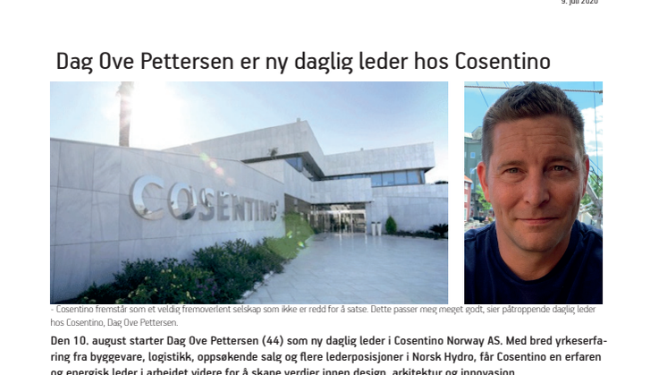 Dag Ove Pettersen ny daglig leder hos Cosentino