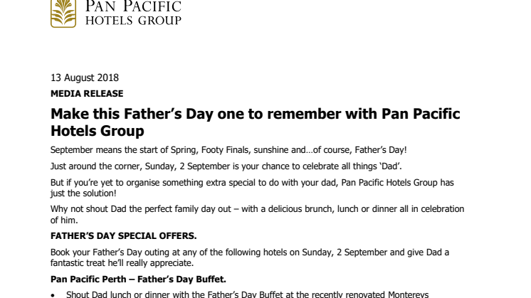 Make this Father’s Day one to remember with Pan Pacific Hotels Group 