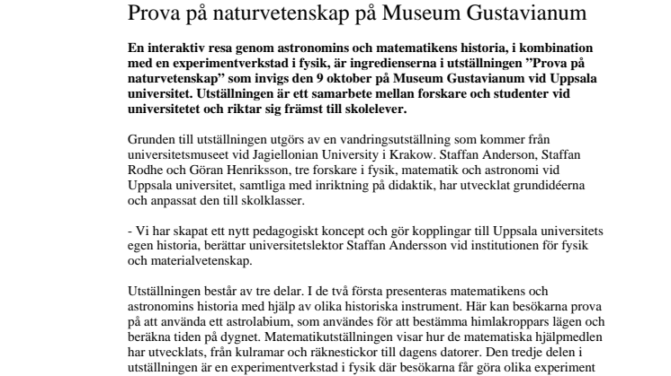 Prova på naturvetenskap på Museum Gustavianum 