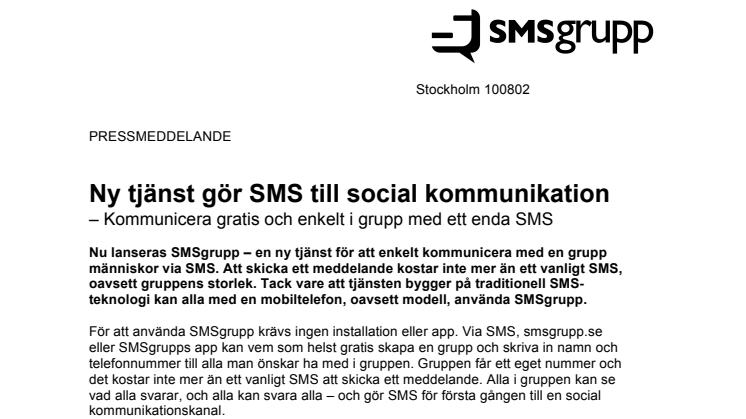 Ny tjänst gör SMS till social kommunikation – Kommunicera gratis och enkelt i grupp med ett enda SMS