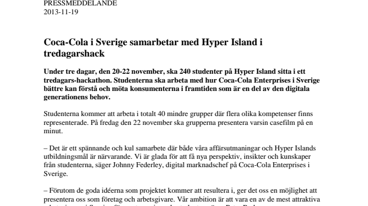 Coca-Cola i Sverige samarbetar med Hyper Island i tredagarshack