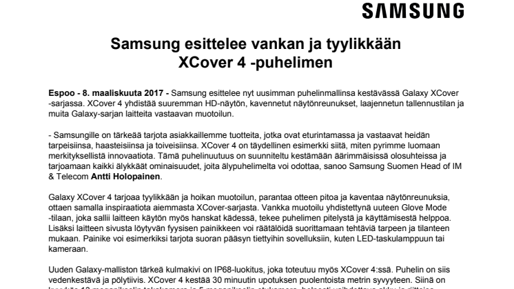 Samsung esittelee vankan ja tyylikkään XCover 4 -puhelimen
