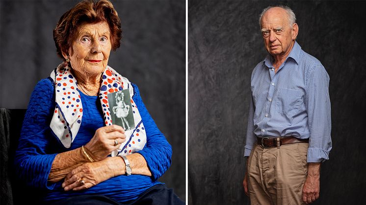 Livia Fränkel och Piotr Zettinger vittnar om upplevelser från Förintelsen i utställningen Fading Stories på stadsbiblioteket i Göteborg. Utställningen startar 20 september. Foto Sanna Sjöswärd.