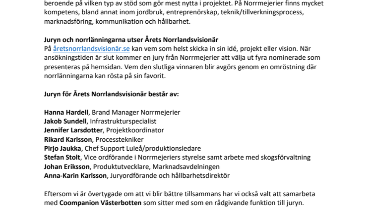 Bakgrundsfakta Årets Norrlandsvisionär