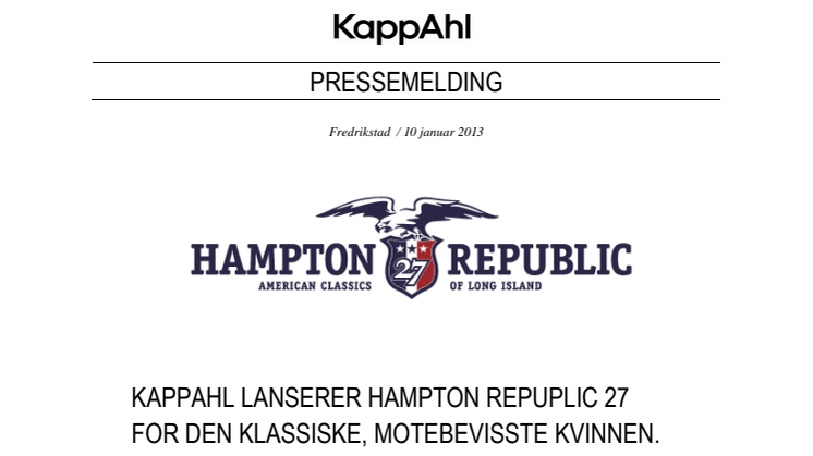 KappAhl lanserer Hampton Republic 27 for den klassiske, motebeviste kvinnen.